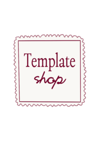 piirretty postimerkki-ikoni, missä lukee template shop