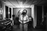 Singer Rebecca Sichon in recording studio