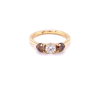 trilogy yellow gold ring with champagnes and white diamond