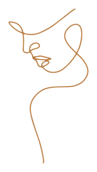 A single gold thin line in the shape of a woman's face. It is three-quarter view  of her face profile.