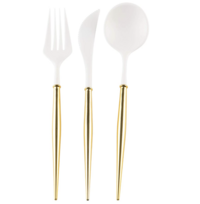 White and Gold Cutlery (Fork, Knife, Spoon)