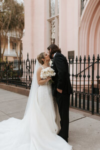 Bride and Groom Pink Church in Charleston South Carolina Wedding Photographer