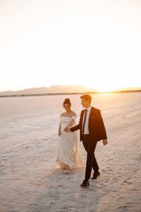 Utah Bonneville Salt Flats Elopement with bride and groom