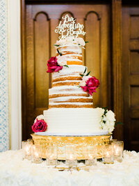 Wedding cake at indoor wedding reception venue in Houston