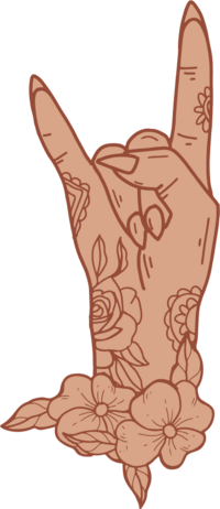 illustration of tattooed bride hand doing the rocker symbol