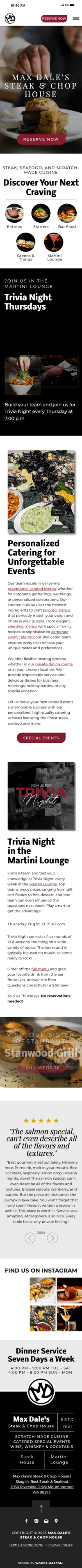 Mobile Responsive Website Design for fine dining restaurant Max Dale's Steak & Chop House