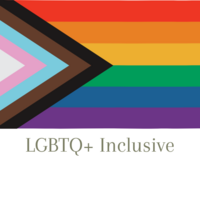 LGBTQ+ Inclusive badge with pride flag