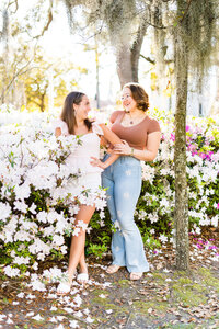 high school seniors with azaleas in downtown savannah georgia