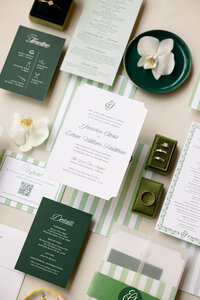 white and gold Menu cards white roses greenery light and airy edit