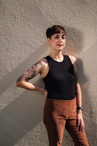 woman in front of wall