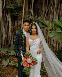 bride and groom embracing