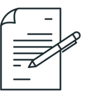 Outline icon of a piece of paper with notes, representing the contract and invoice process to ensure smooth project flow and clear agreements.