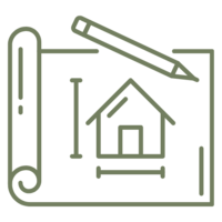 Icon showing project planning with a house blueprint