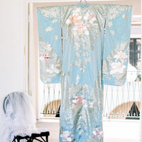 Light blue iro-uchikake kimono with summer floral design | 夏柄の水色色打掛 花嫁衣装
