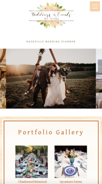 Mobile screen shot of wedding planner website home screen