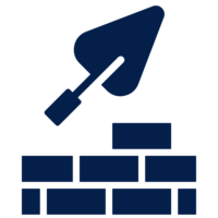Brick wall with a trowel icon above it.