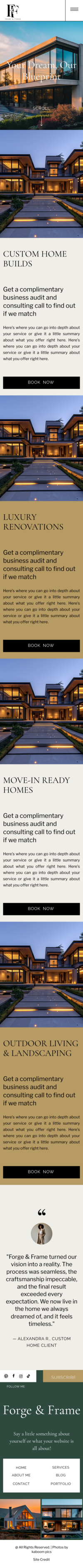 Home builder website displayed on tablet with neutral background.