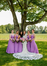 bridal party by tree