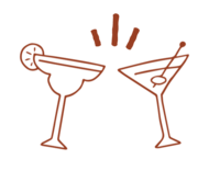 whimsical illustration of two cocktail glasses clinking
