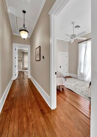 Beautiful hardwood floors  in this 3-bedroom, 2-bathroom vacation rental home near the Silos and Baylor in Waco, TX
