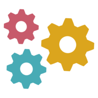 Simple icon with three different brightly colored gears