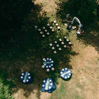 Drone picture of wedding ceremony setup