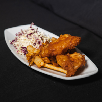 fish and chips with cabbage slaw Max Dales Steak and Chop House Restaurant