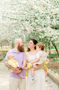 A family in Spring during their family photoshoot.