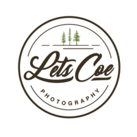 white version of lets coe photography logo