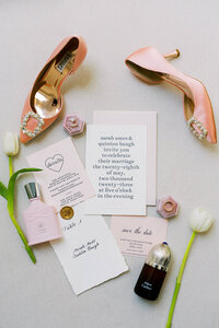 Wedding Photography, flat lay image of brides shoes and accessories
