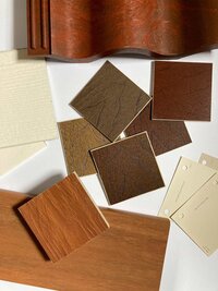 wood and paint samples on a white background