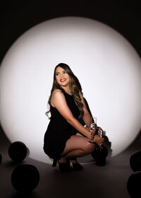 Black and white maternity session in studio in Cullman Alabama