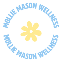 Mollie Mason Wellness stamp logo blue and yellow