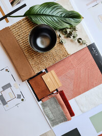 moodboard-materialenplan-arte behang-bamboe-tak-keramiek-sisal-cognac stof-terracotta kleuren