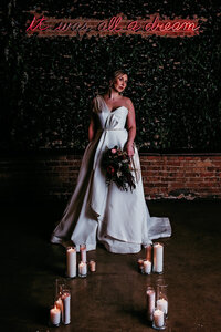 a-line illusion neckline wedding dress with pockets