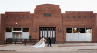 Bride and groom outside the st vrain wedding venue, Colorado
