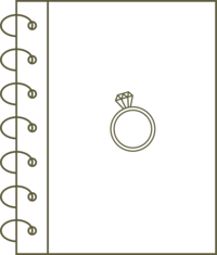 Black illustration of planner with wedding ring on the center