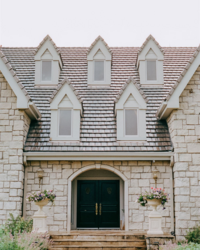 The front of Greystone Castle in Boulder Colorado on film.
