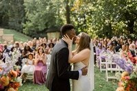 Couples first kiss at Laurel Hall Ceremony Outside