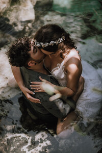 Trash the dress cenote session in Tulum Mexico.