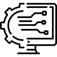 Icon with half gear and half computer
