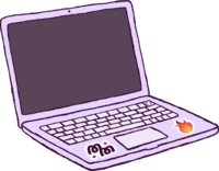 Purple laptop icon with logo and fire sticker