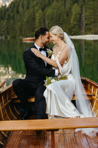 Scenic view of Dolomites peaks behind romantic couple