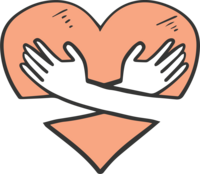 illustration of two hands crossing over the front of a pink heart