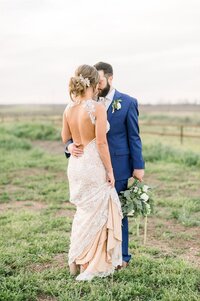 Bride and groom walk up memorial steps at their DC wedding