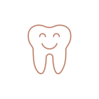 A happy line art tooth in the Little Chompers Pediatric Dentistry brand color of muted rust. Little Chompers Pediatric Dentistry is located in Chicago.