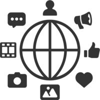Globe surrounded by various modalities, representing expertise in 5+ data modalities for AI training.