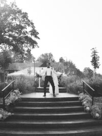 Romantic wedding portraits with city skyline views at The Ritz-Carlton