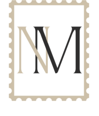 Logo of an N and an M inside of a rectangle that looks like a stamp