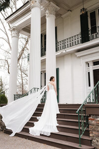 bride walking up stairs